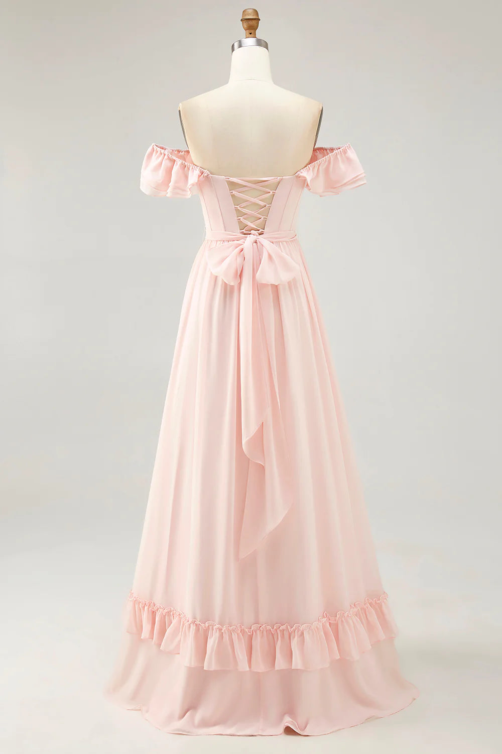 Dusty Sage A line Off The Shoulder Chiffon Long Bridesmaid Dress with Slit