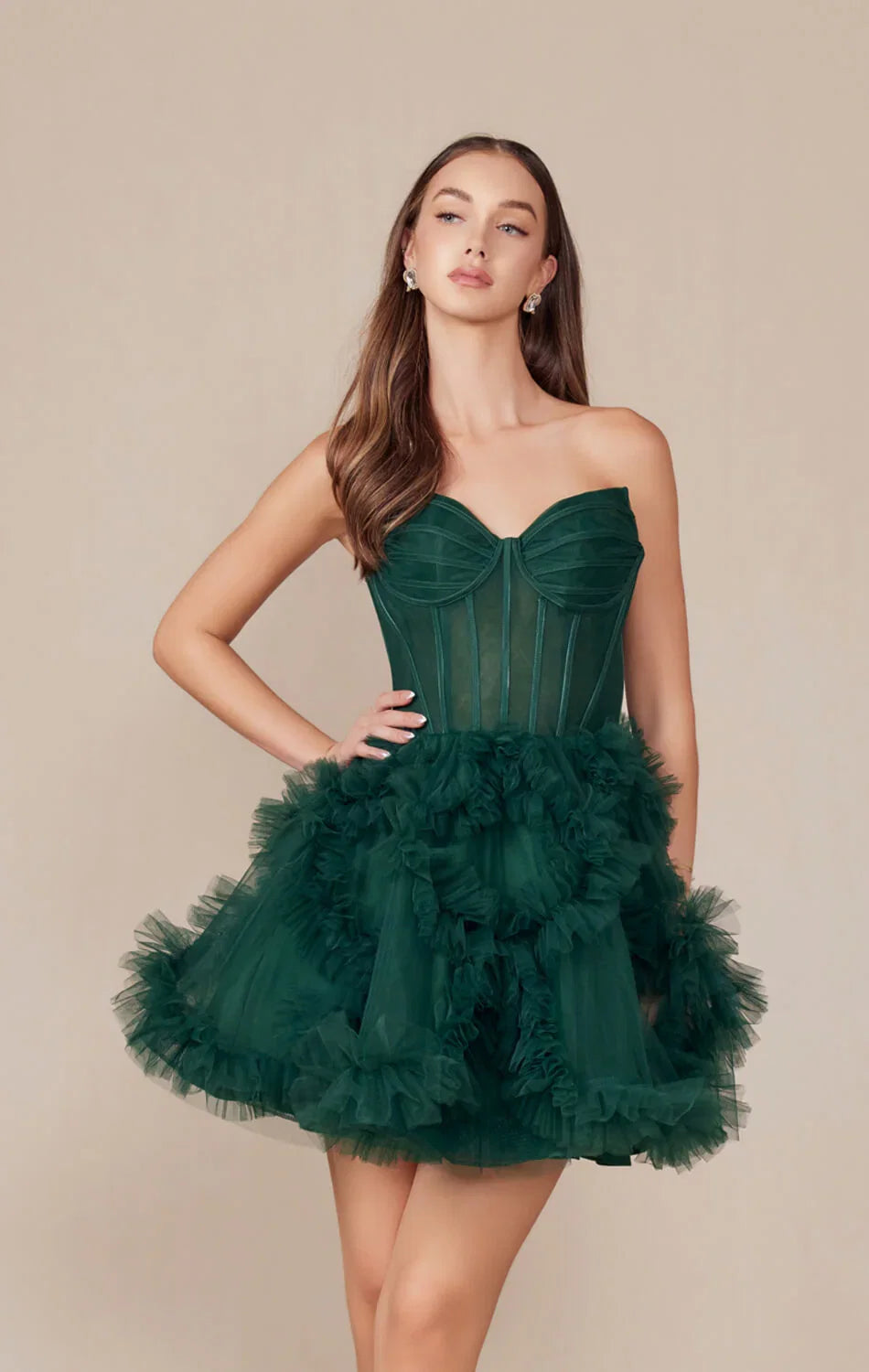 YVONNE RUFFLE SKIRT MINI DRESS EMERALD