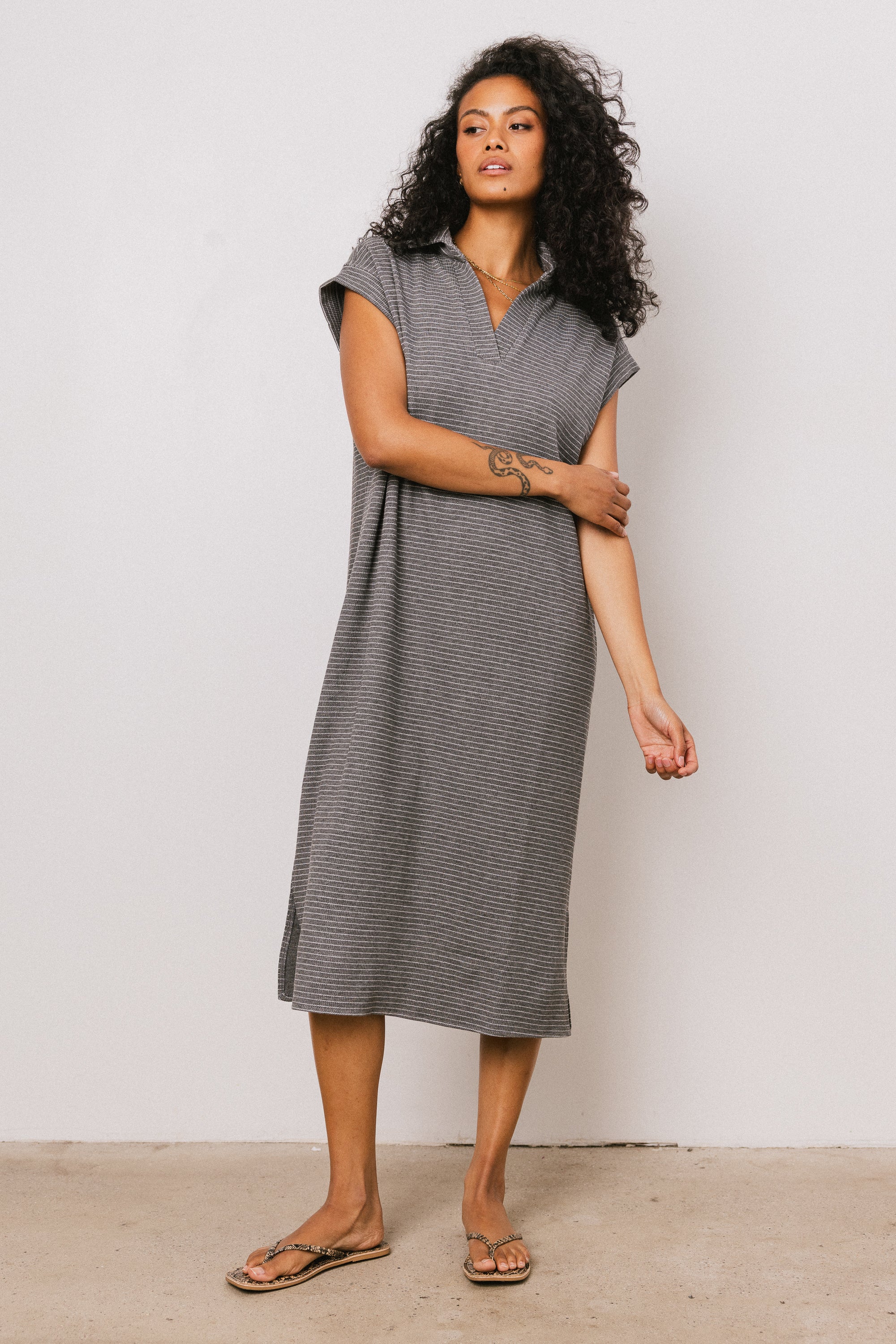 Elisa Striped Maxi Dress in Grey FINAL SALE