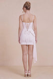 White Corset Spaghetti Straps Bodycon Graduation Dress with Bow