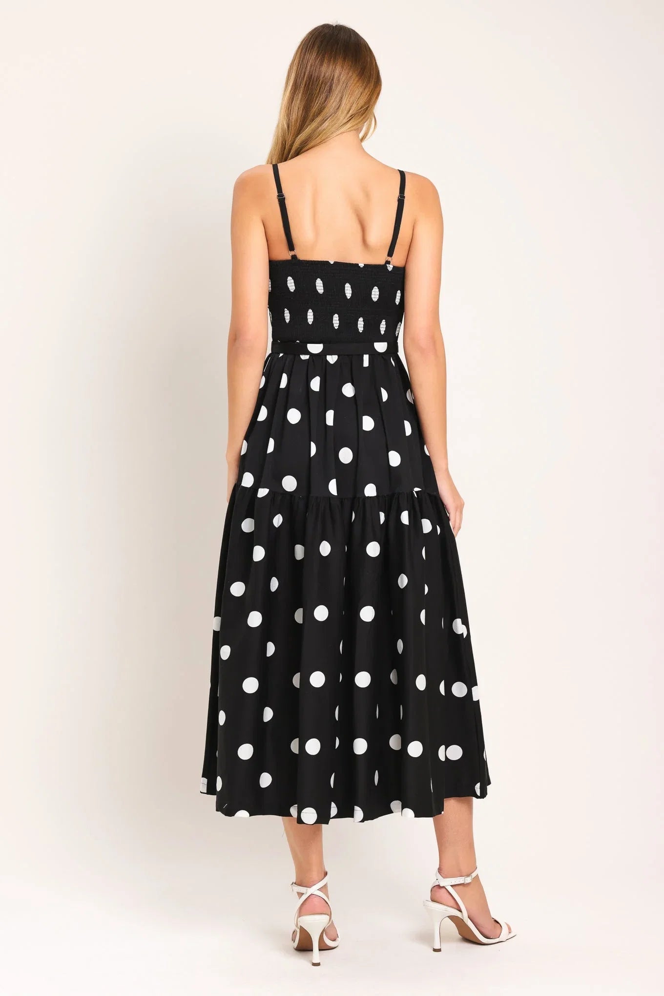 MONROE DOT BLACK WHITE MIDI DRESS