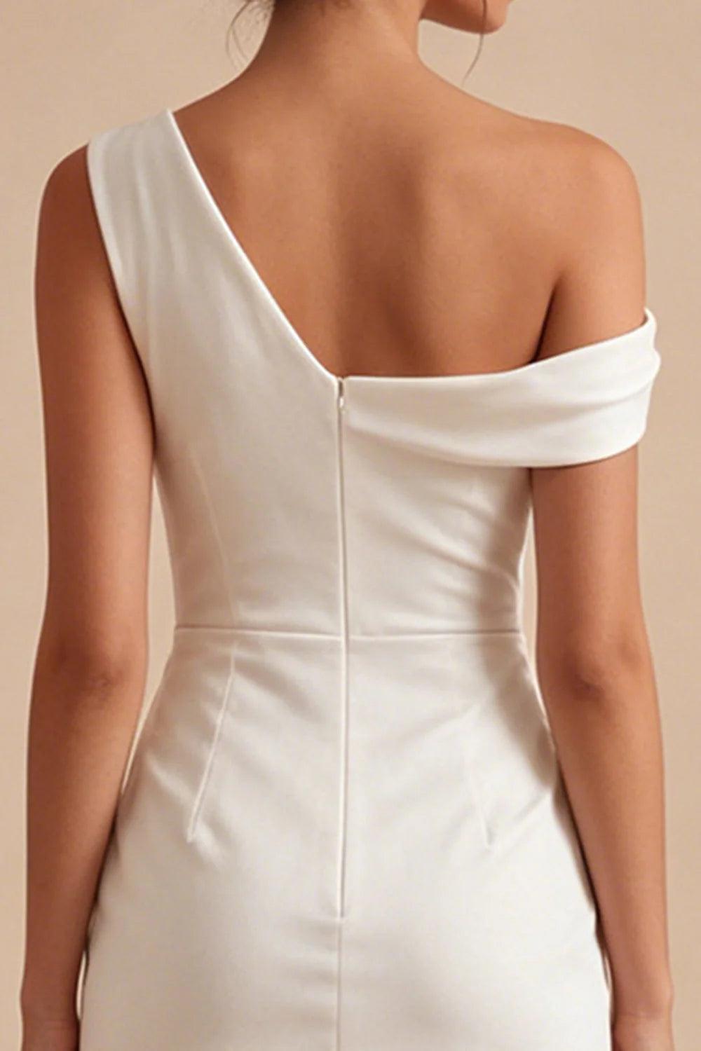Bodycon Asymmetrical Neck Ruched Little White Dress
