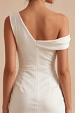Bodycon Asymmetrical Neck Ruched Little White Dress