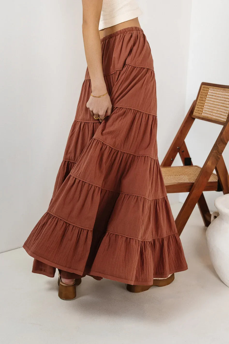 Kenzington Tiered Skirt in Brown FINAL SALE