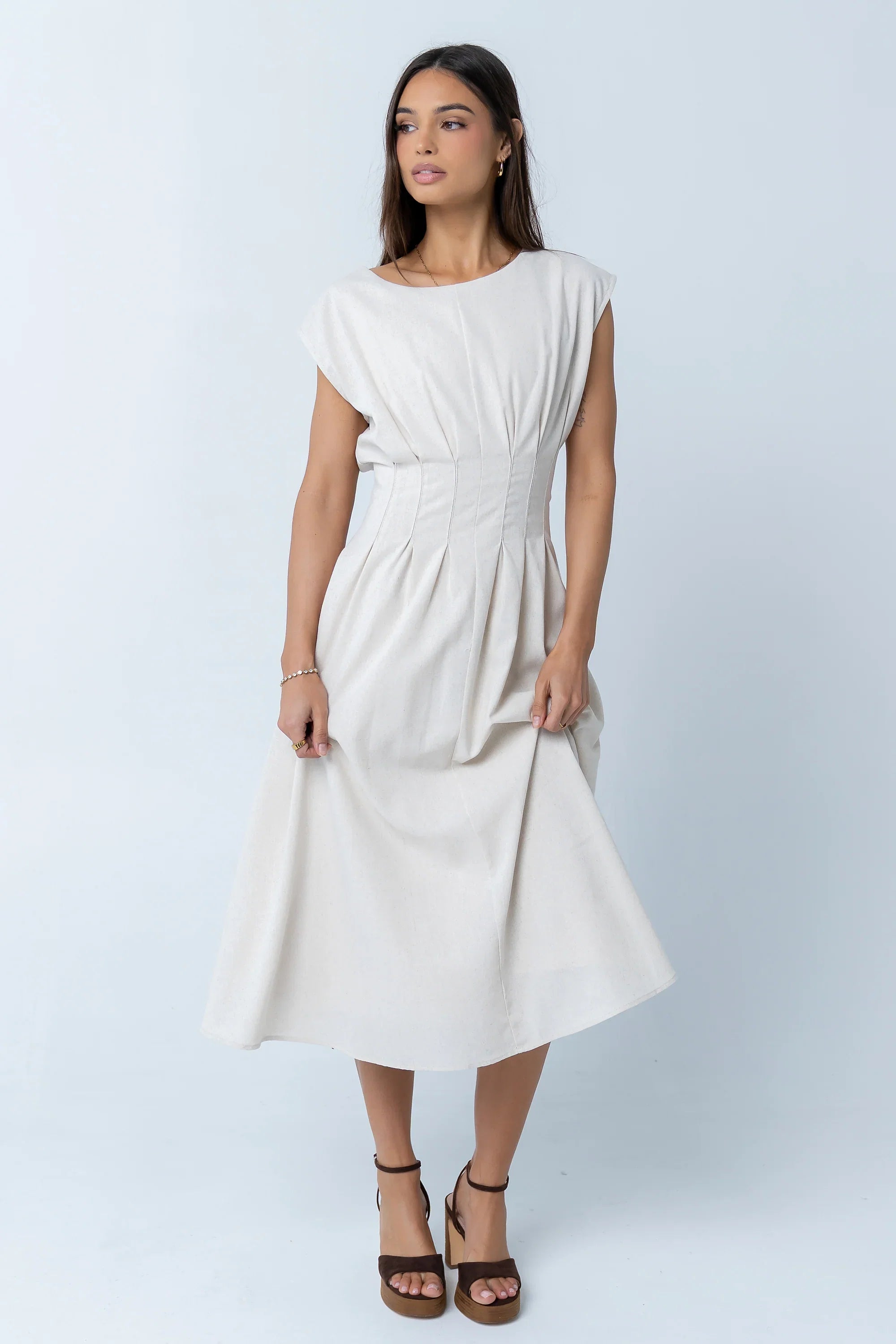 Matilda Pleated Maxi Dress in Oatmeal