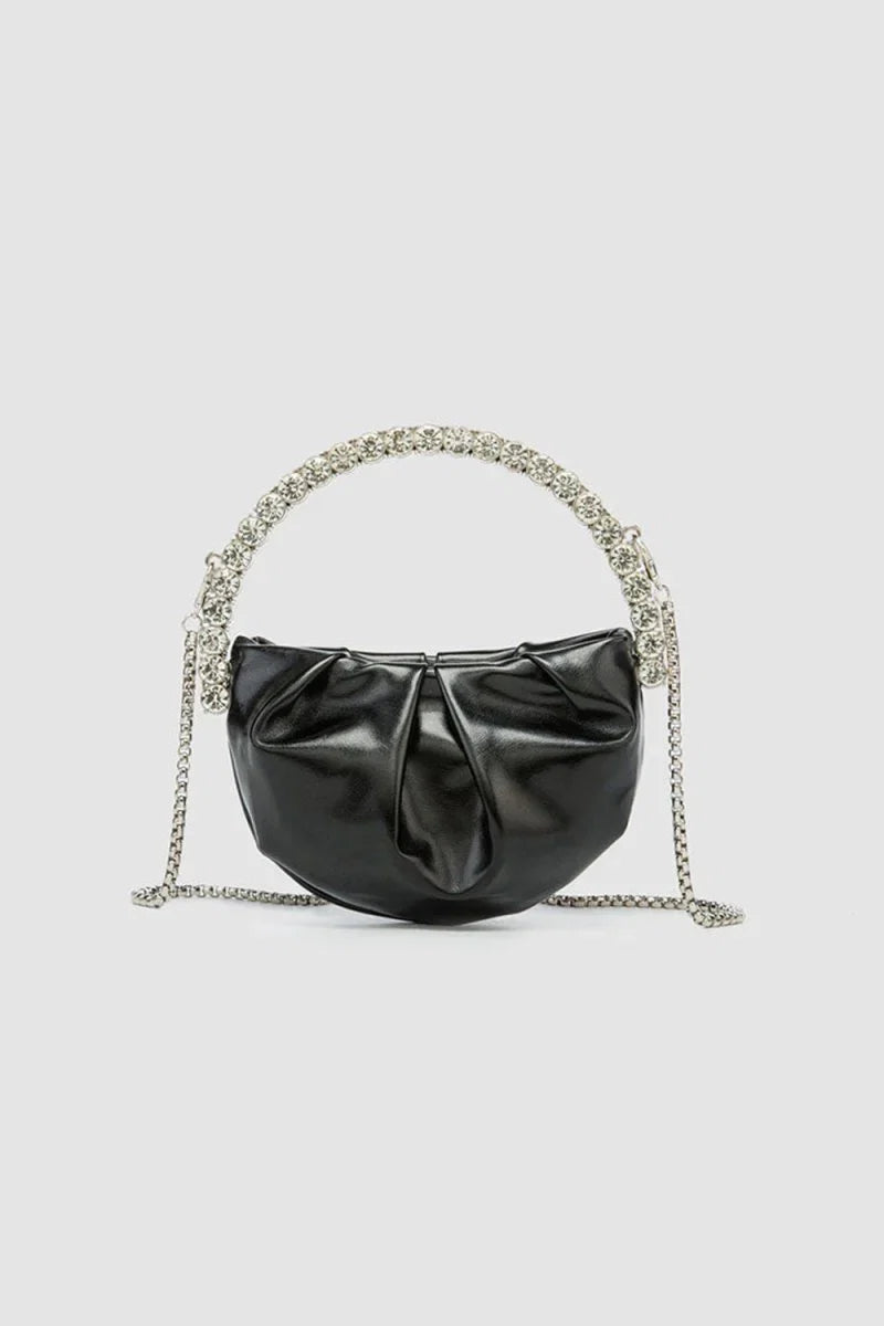 Womens Rhinestone Handle Metallic Slouchy Evening Clutch Bags