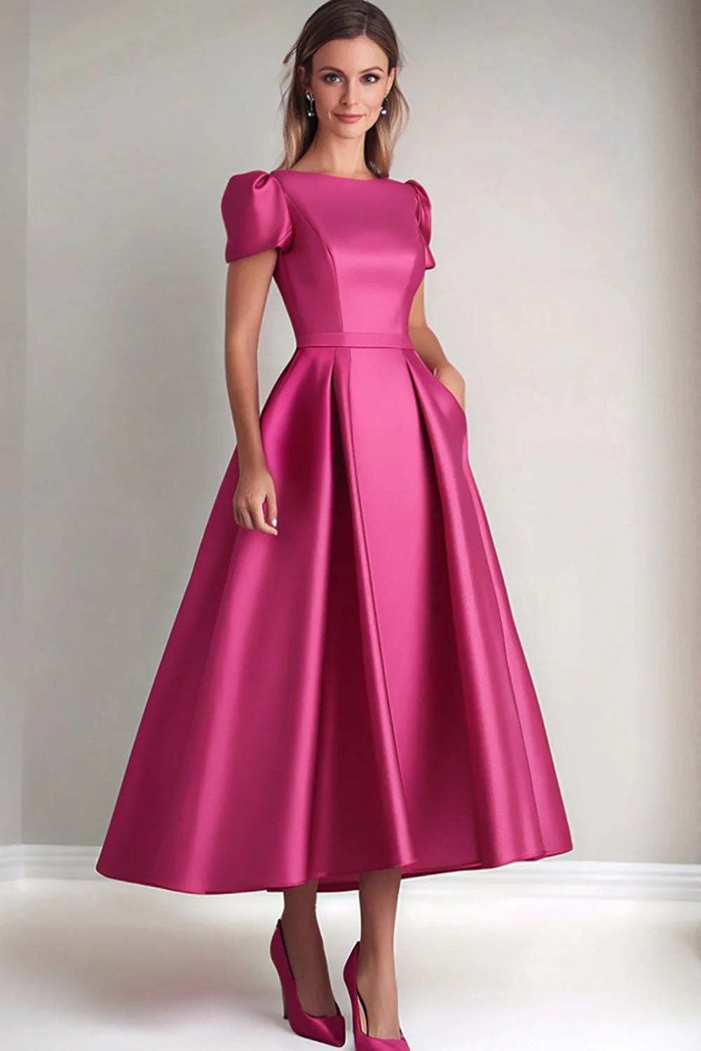 Black A Line Mother of the Bride Dress with Puff Sleeves