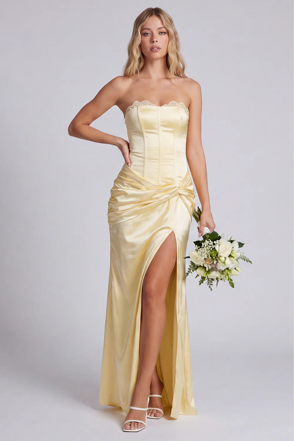 Strapless Daffodil Corset Mermaid Bridesmaid Dress with Slit