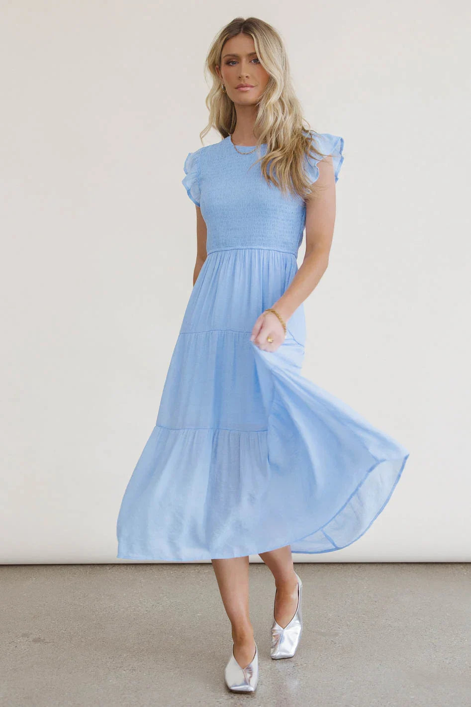 Cara Smocked Midi Dress in Blue FINAL SALE
