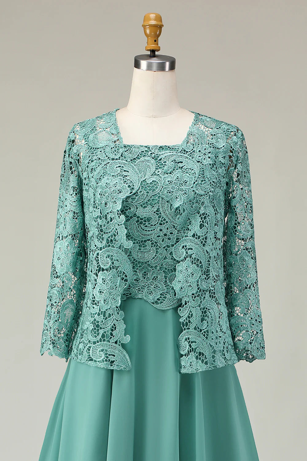 2 Piece A Line Eucalyptus Lace Midi Mother of the Bride Dress