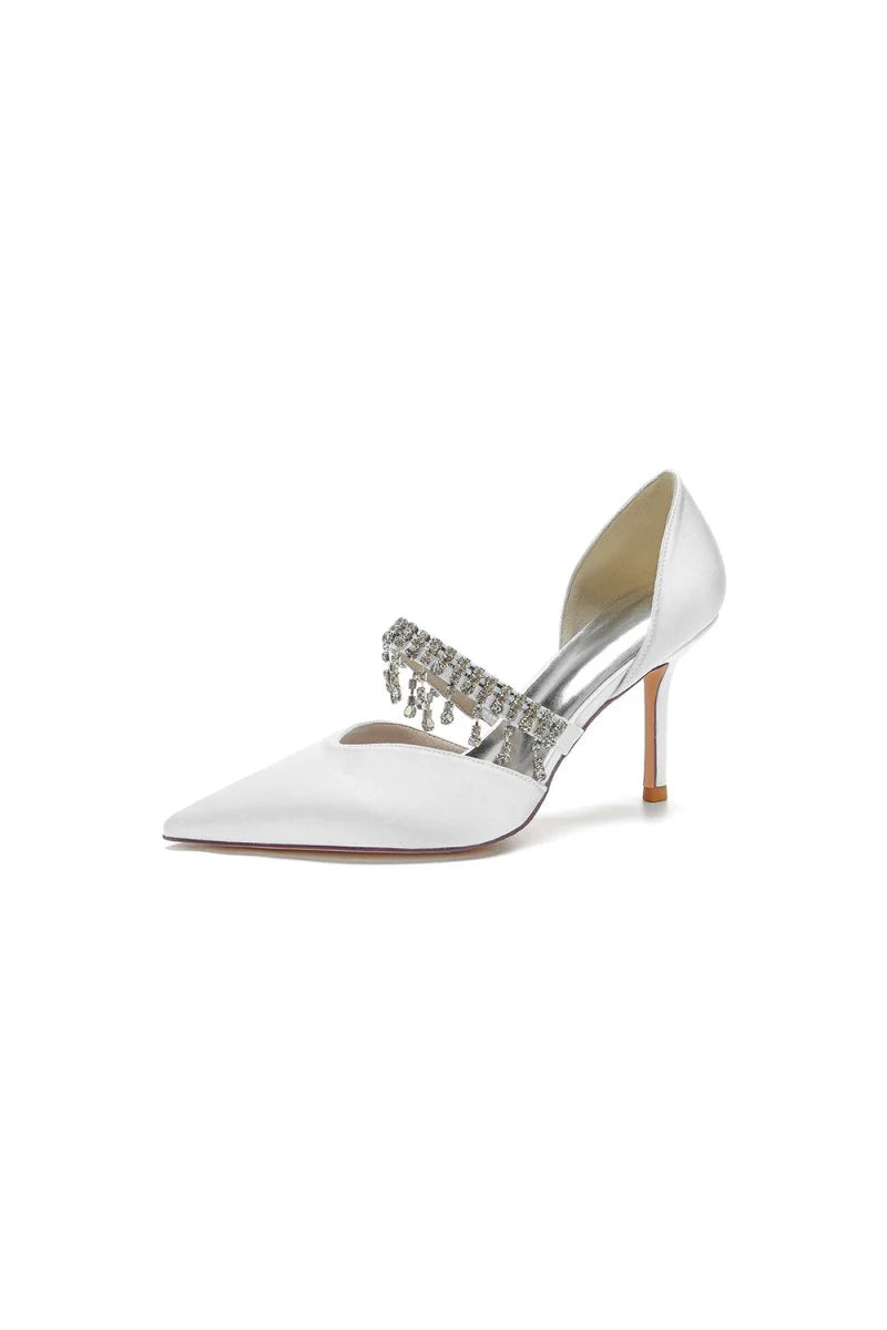 Cocktail Pointed Toe Crystal Tassel Buckle Strap Heels