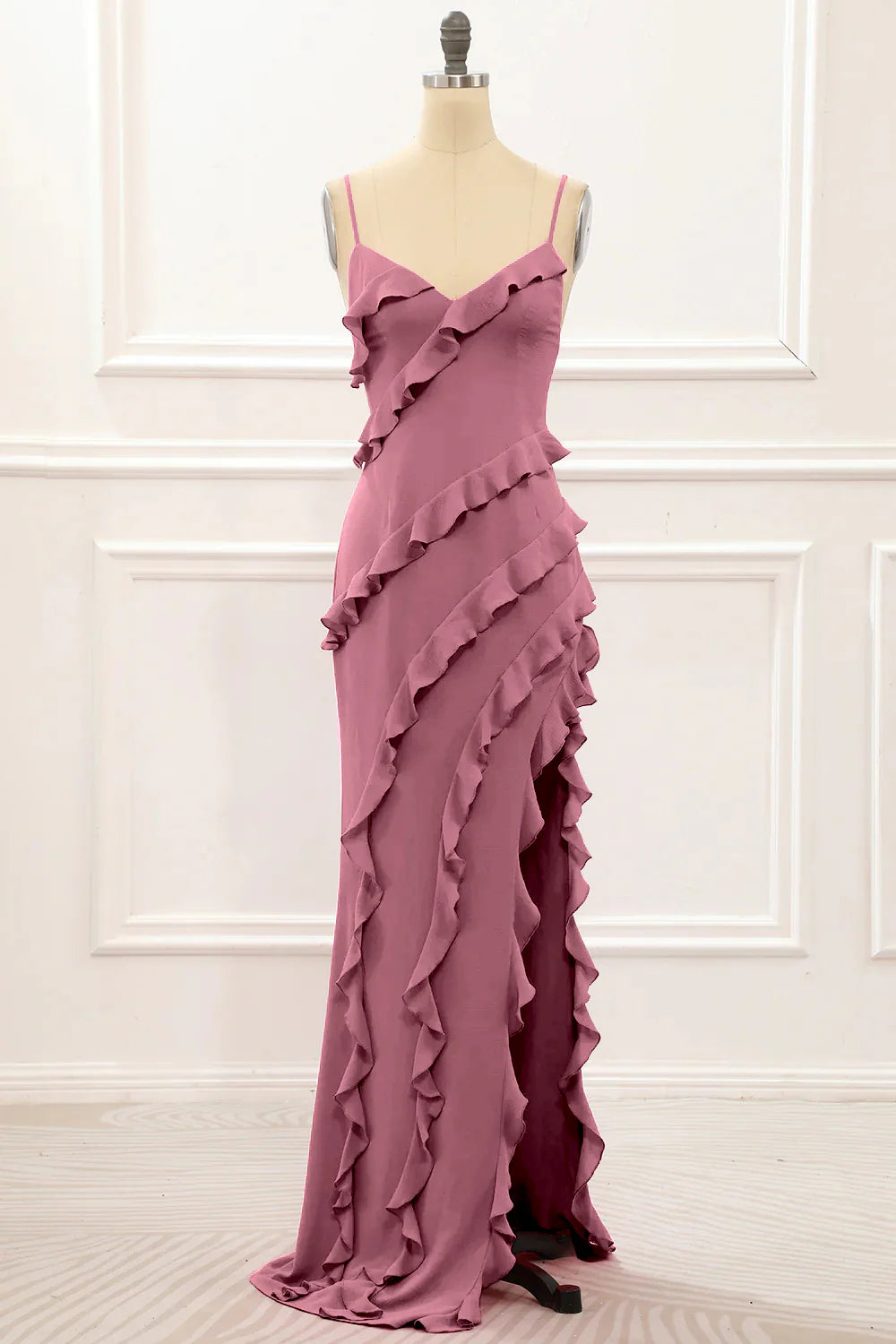 Spaghetti Straps Jade Tiered Mermaid Bridesmaid Dress With Slit
