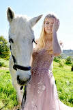 Alisha Gown Mauve Tulle A line Dress With Open Back