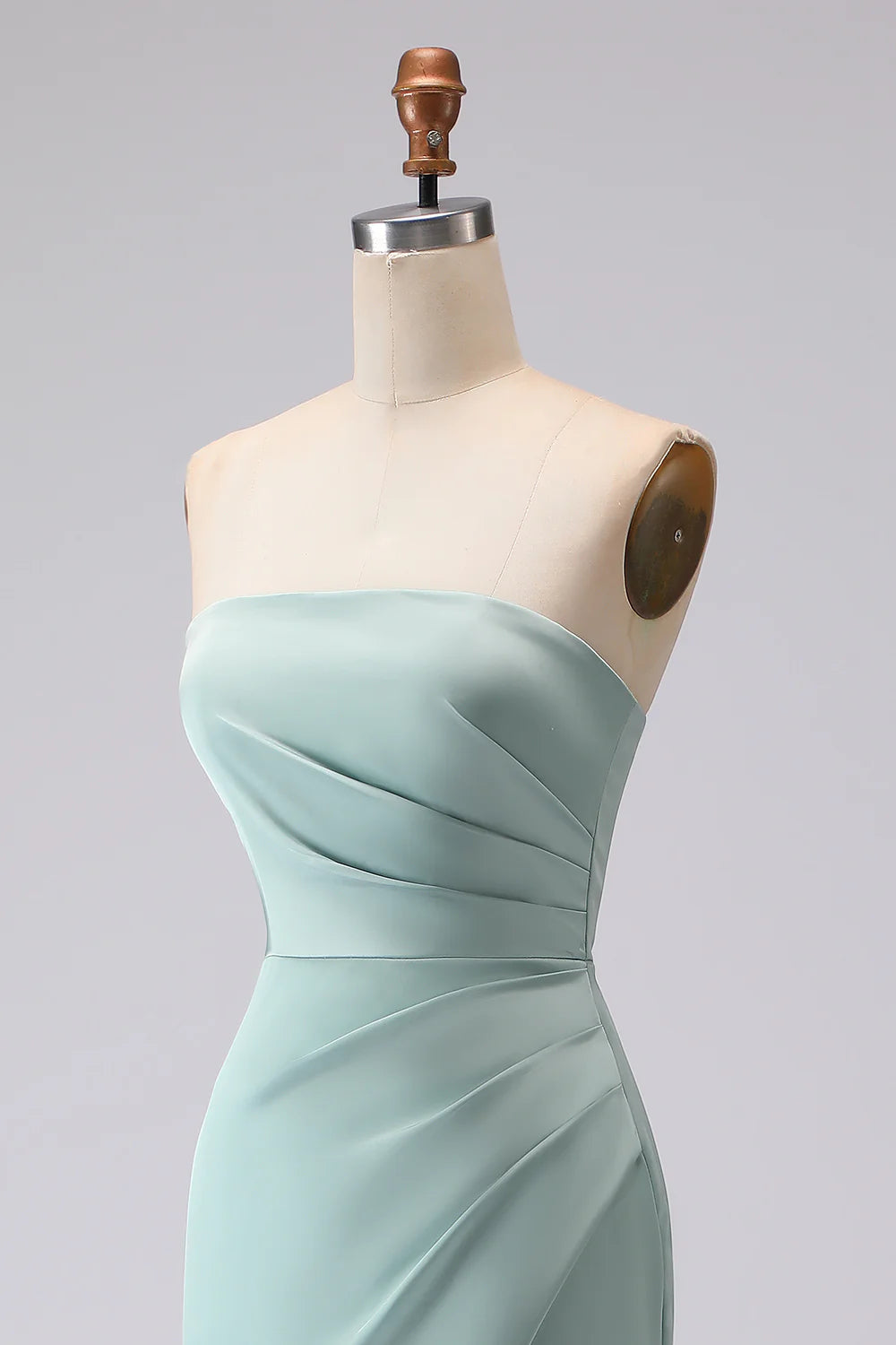 Simple Green Strapless Mermaid Long Bridesmaid Dress with Slit