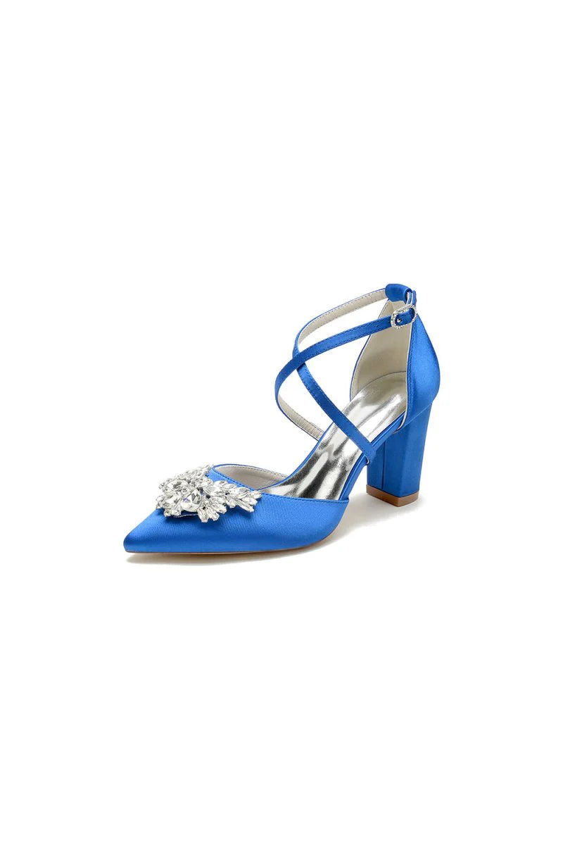 White Cross Strap Pump with Crystal Flower Accent