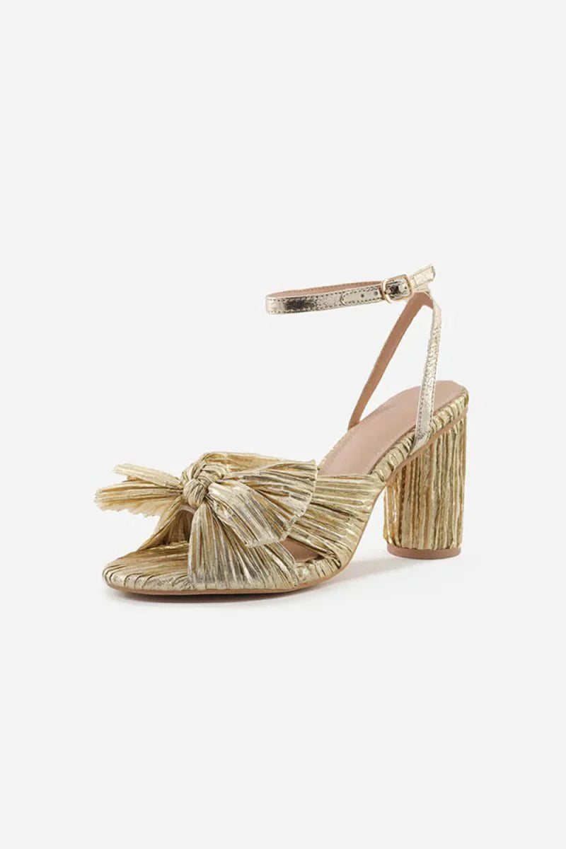 Outdoor Satin Peep Toe Chunky Heel Shoes With Buckle Bowknot
