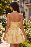 Yellow Halter Corset A Line Embroidered Short Homecoming Dress