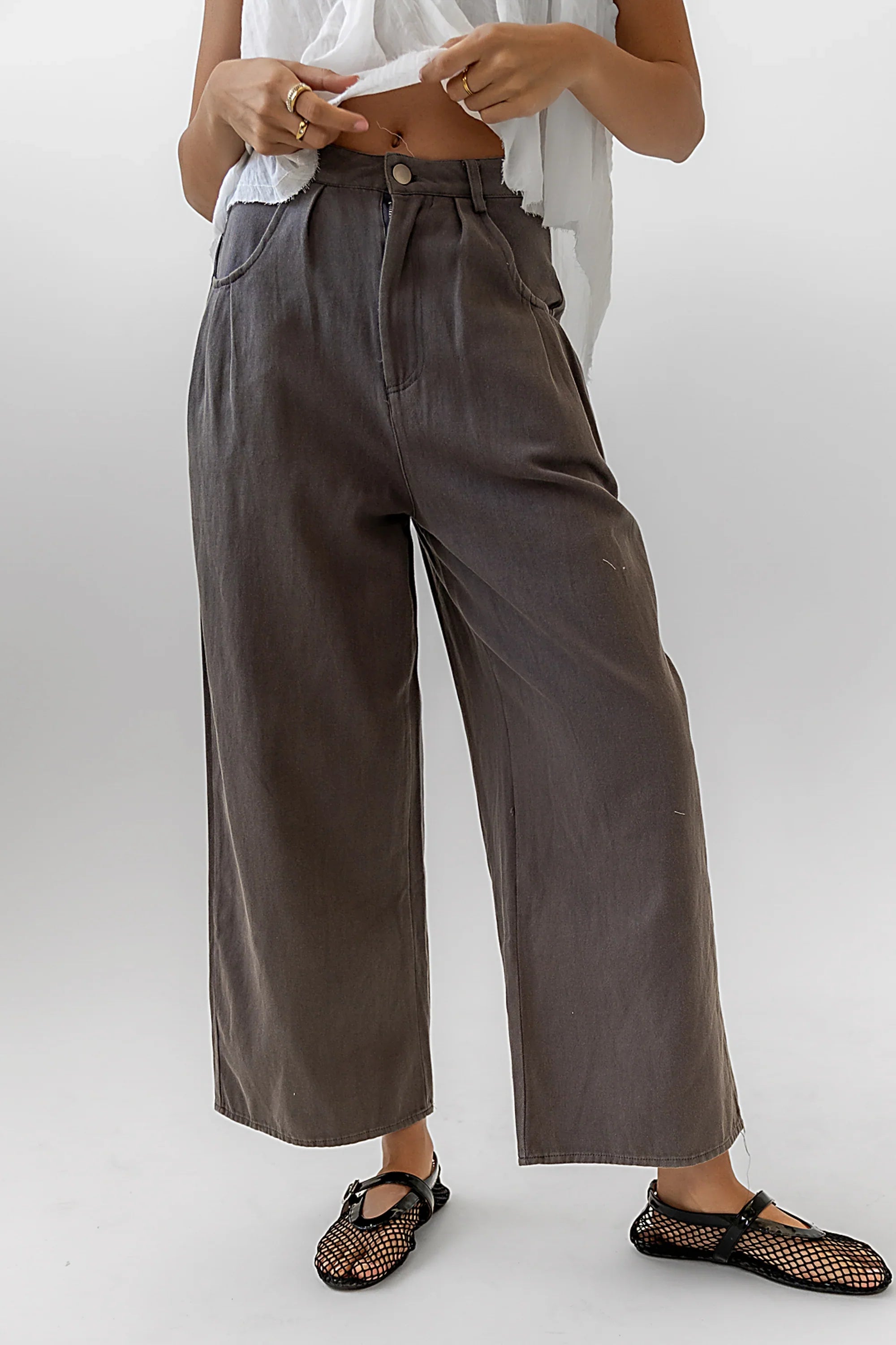 Casey Cropped Wide Leg Pants in Grey FINAL SALE