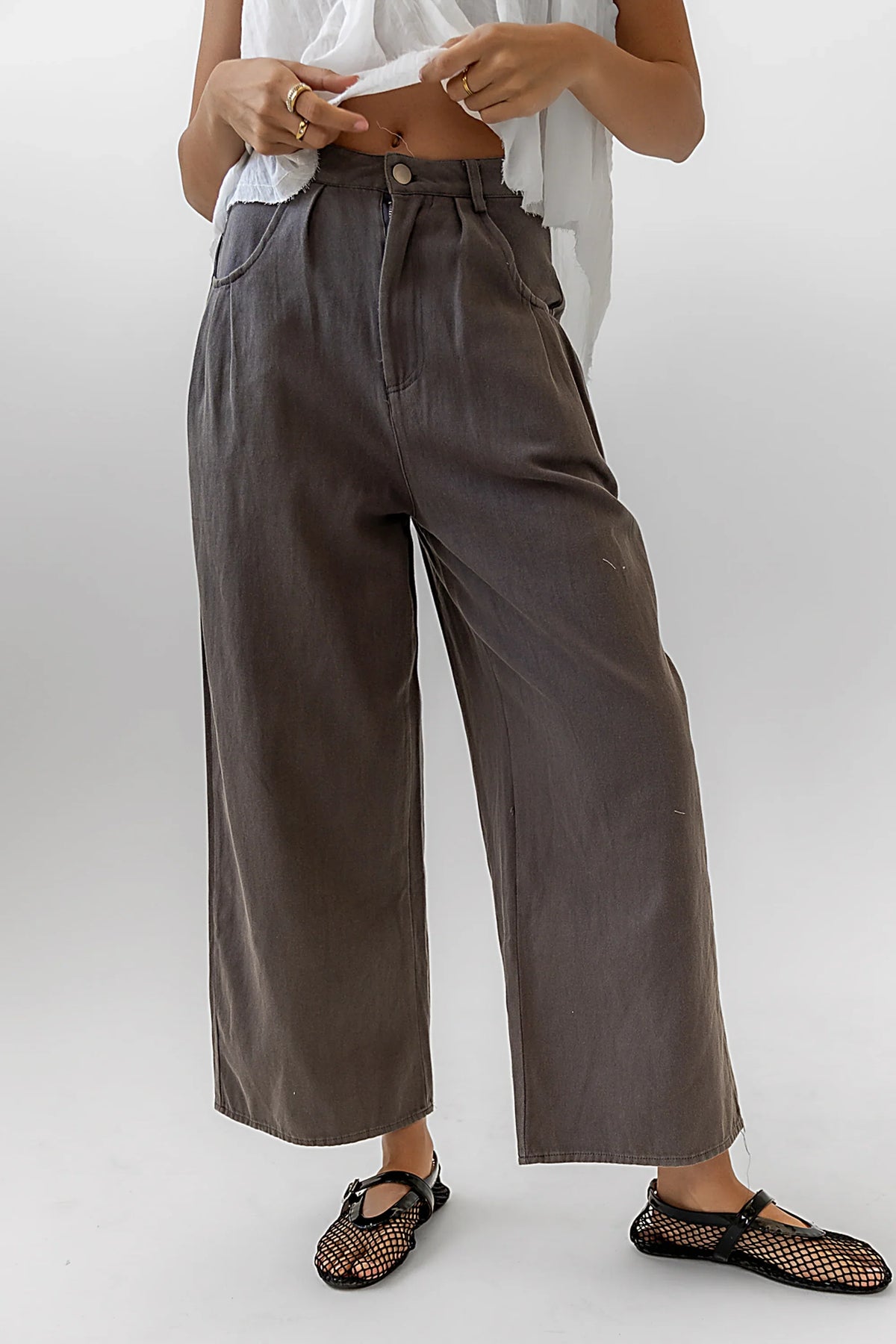 Casey Cropped Wide Leg Pants in Grey FINAL SALE