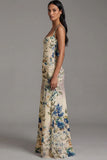 Ivory Ruched A Line Printed Long Formal Dress