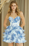 PRISCILLA MINI DRESS FLORAL TIERED STRAPLESS DRESS