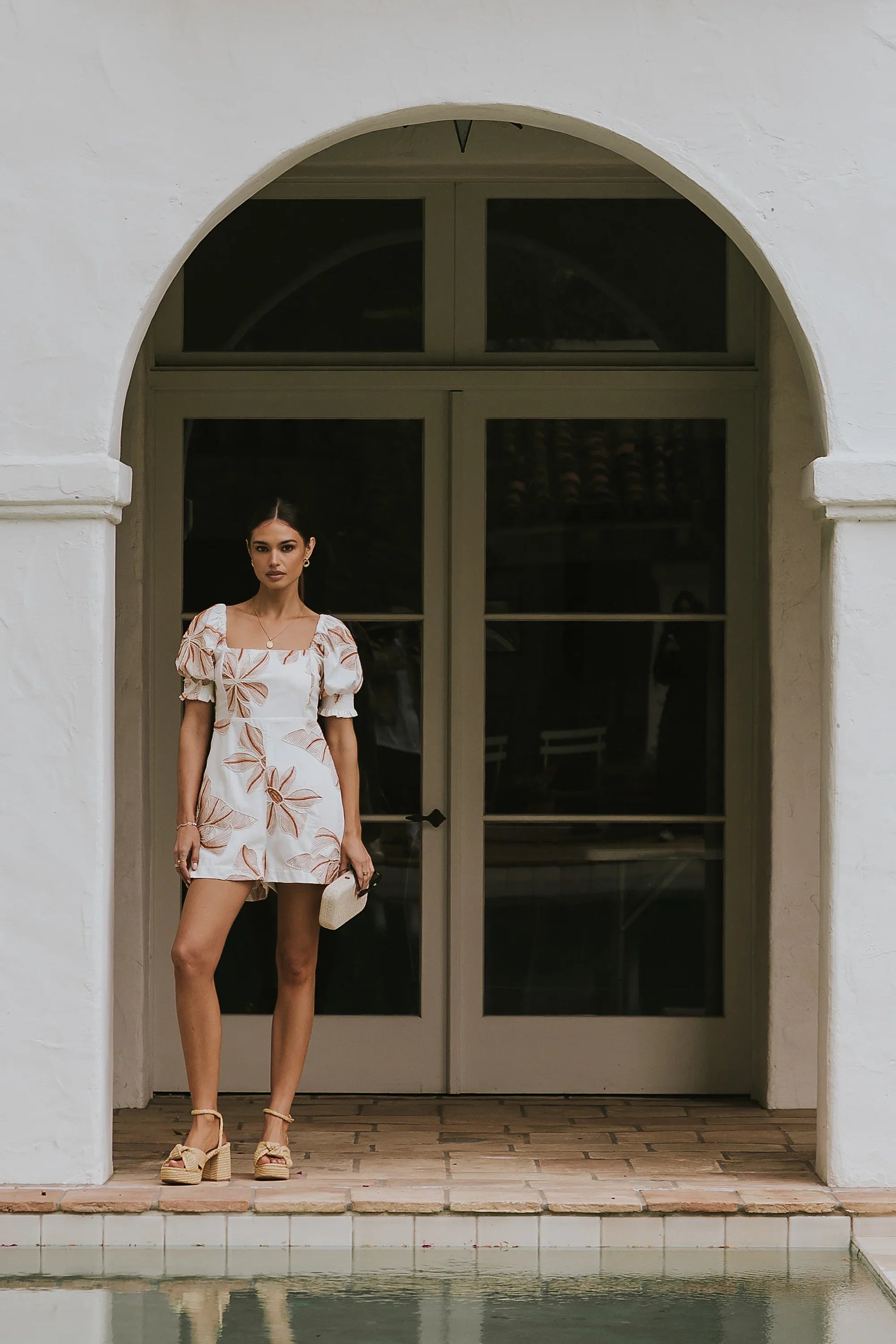 Mitsy Embroidered Floral Romper in Ivory