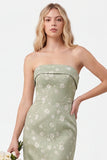 Strapless Mermaid Sage Floral Jacquard Bridesmaid Dress