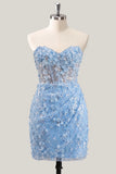 Bodycon Corset Strapless Sequin Light Blue Homecoming Dress