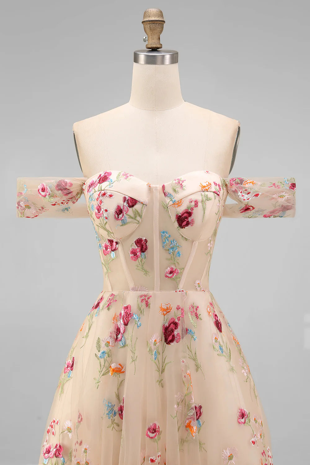 Black Off the Shoulder Floral A Line Midi Wedding Guest Dress