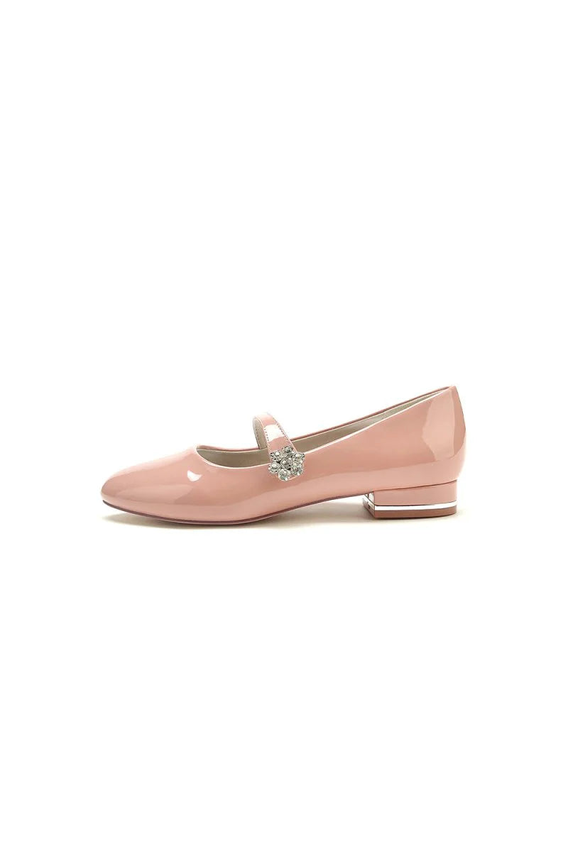 Pointed Toe Patent Leather Beaded Low Heels