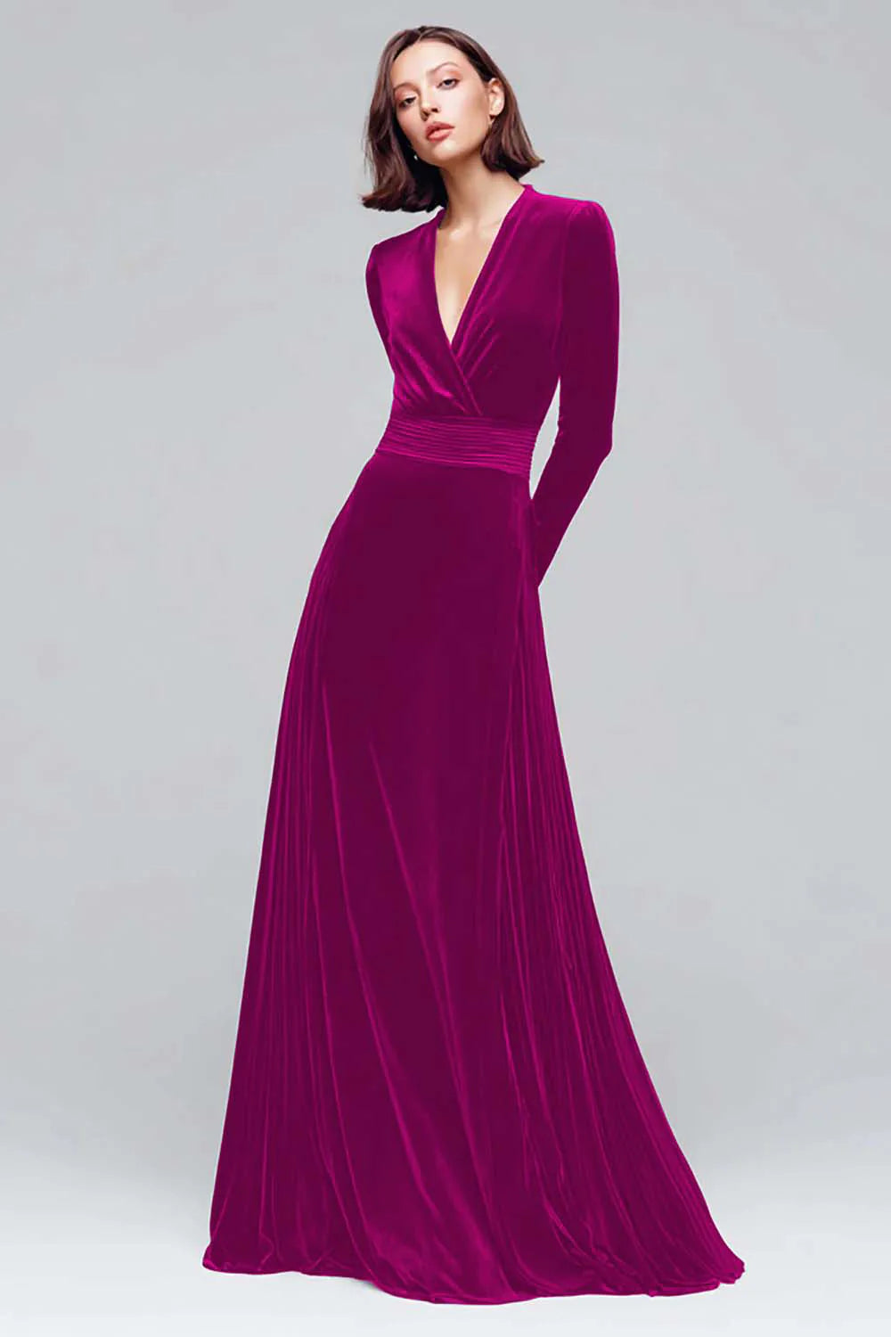 Black Velvet A Line V Neck Long Sleeves Maxi Holiday Party Dress