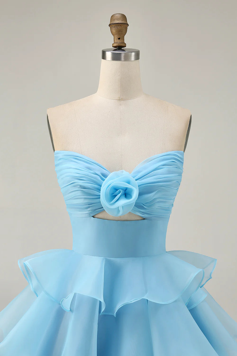 Cute A Line Tiered Strapless Cut Out Blue Short Homecoming Dress