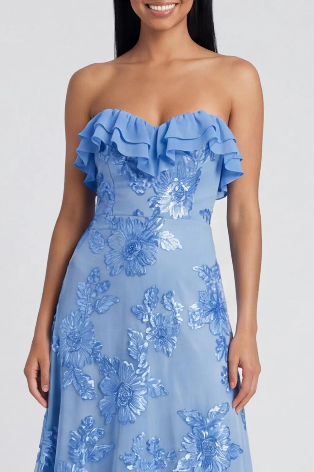Sweetheart A Line Light Blue Wedding Guest Dress with Appliques