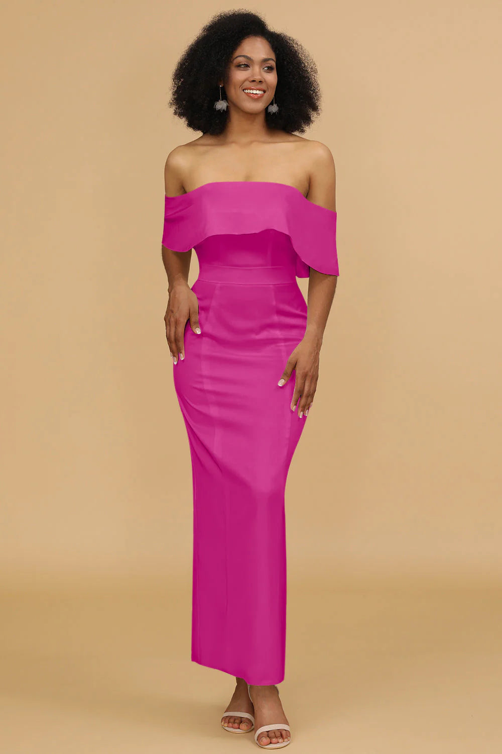 Mermaid Off the Shoulder Floor Length Satin Bridesmaid Dress