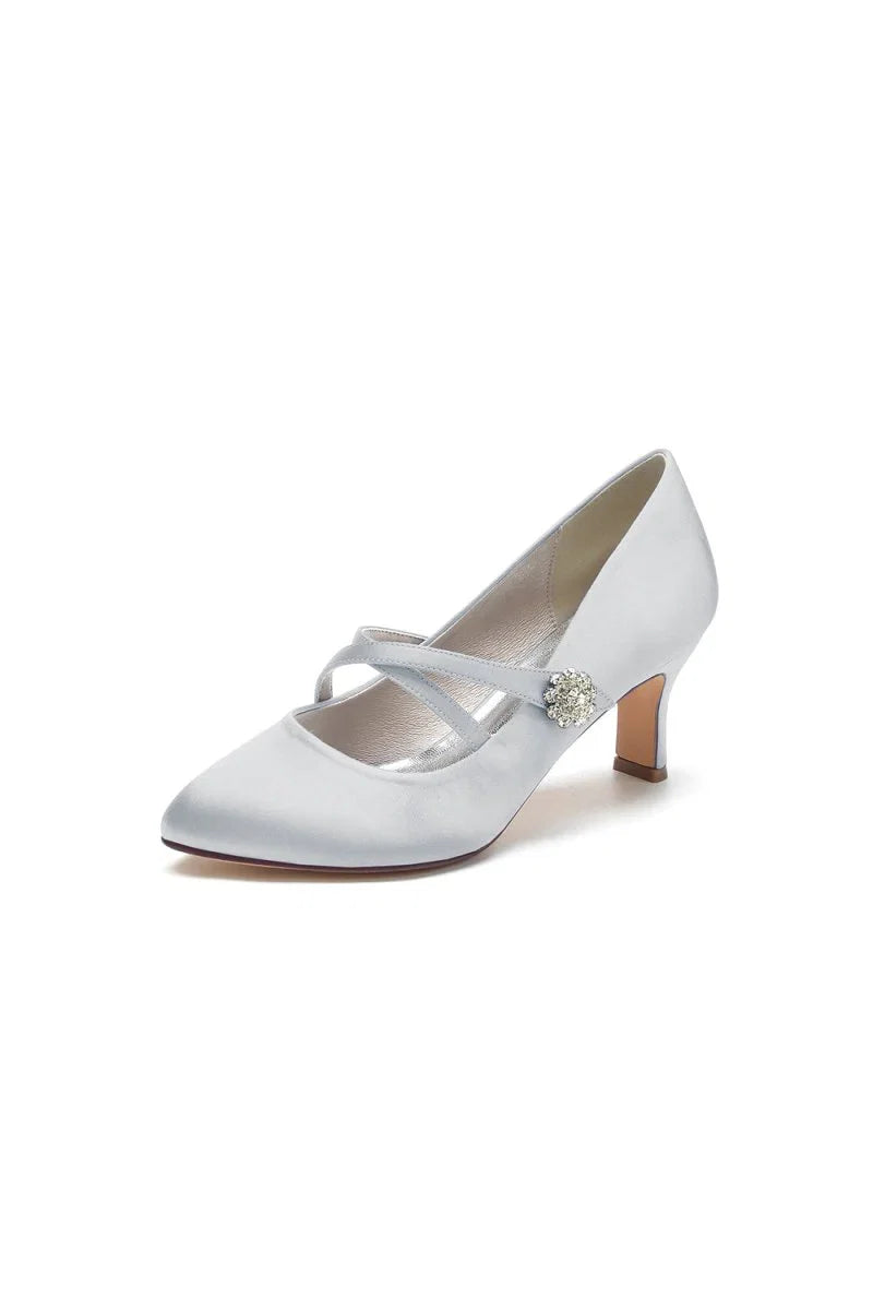 Rhinestone Pointed Toe Satin Stiletto Heels