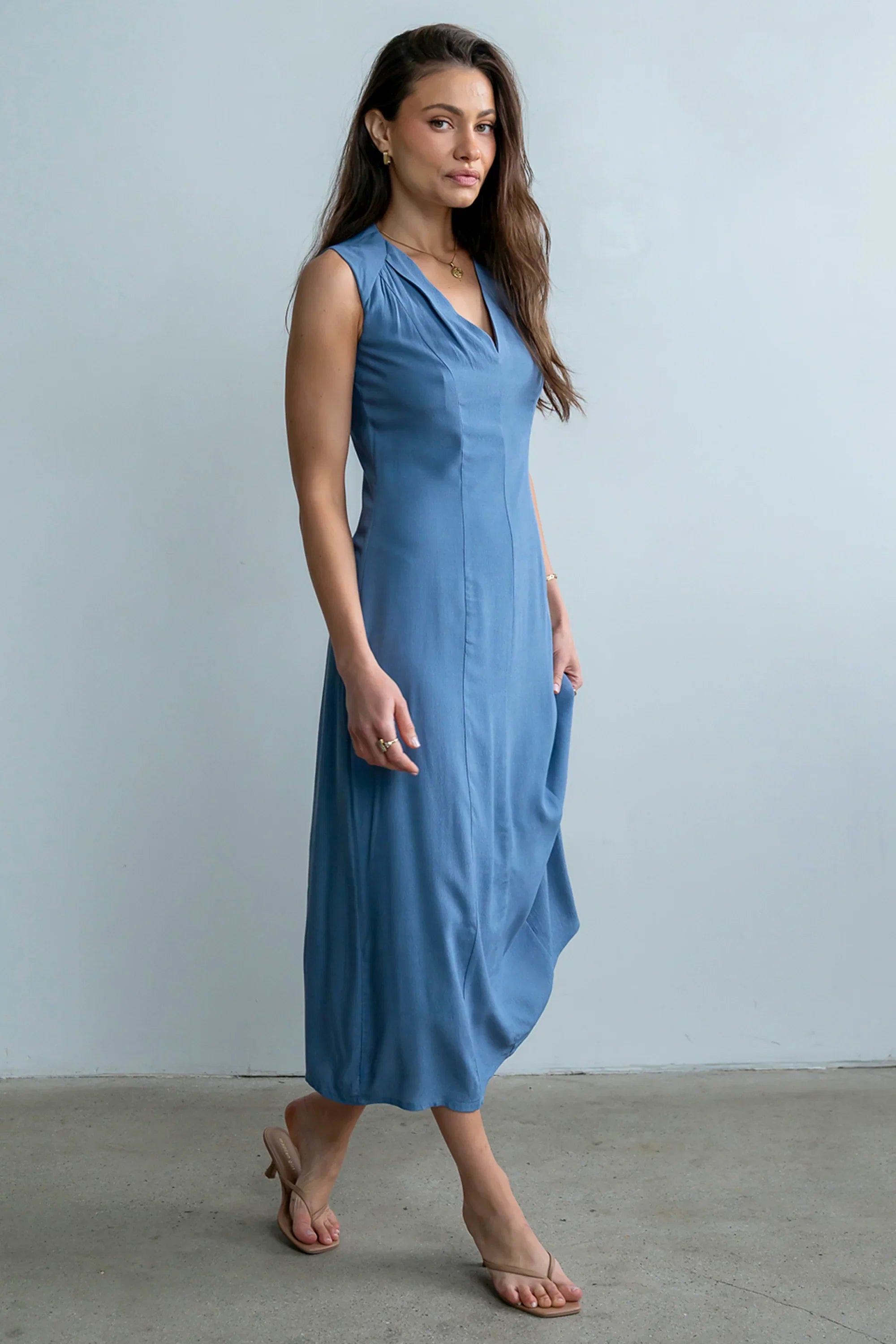 Noah Midi Dress in Blue