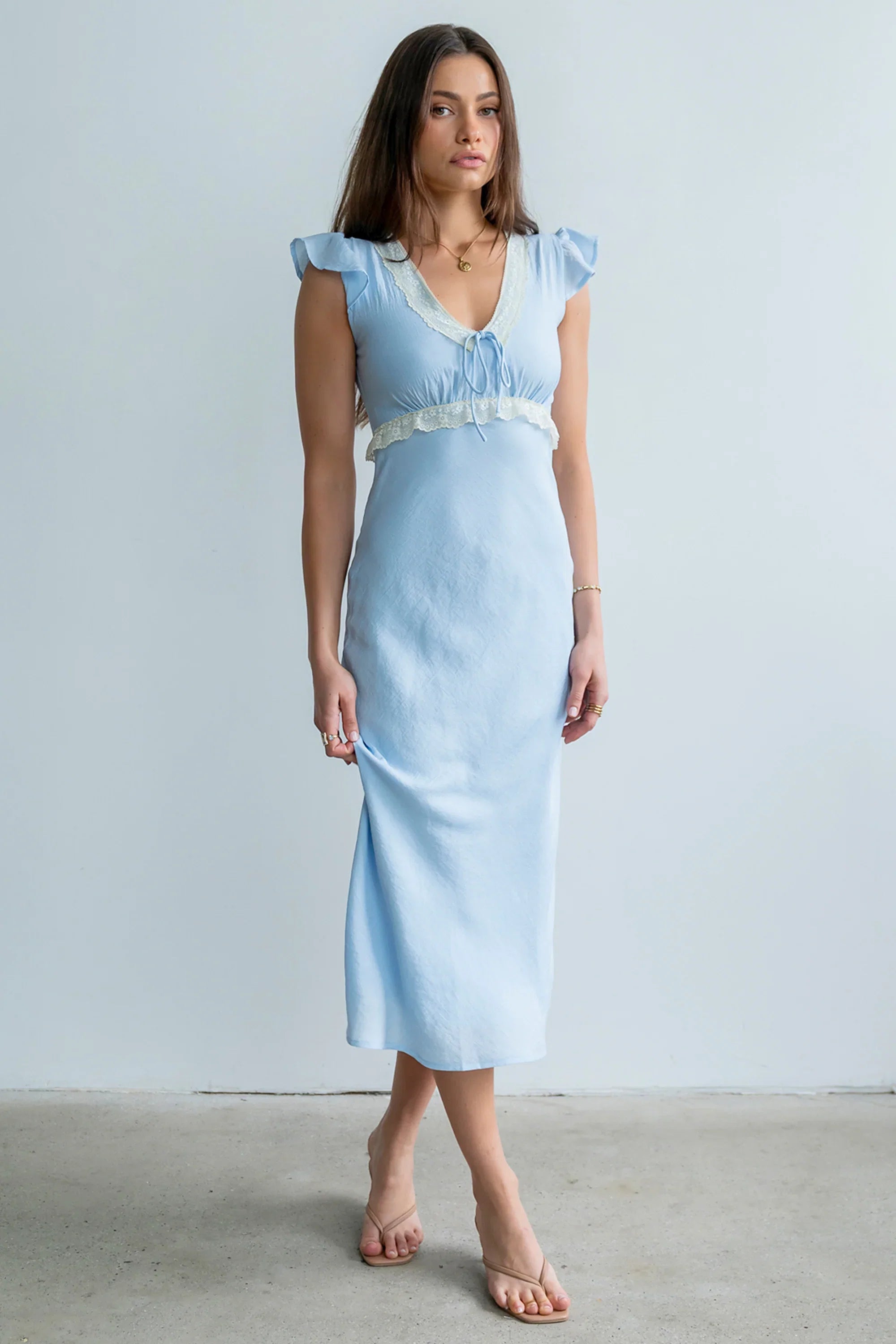 Jessica Lace Trim Maxi Dress in Blue