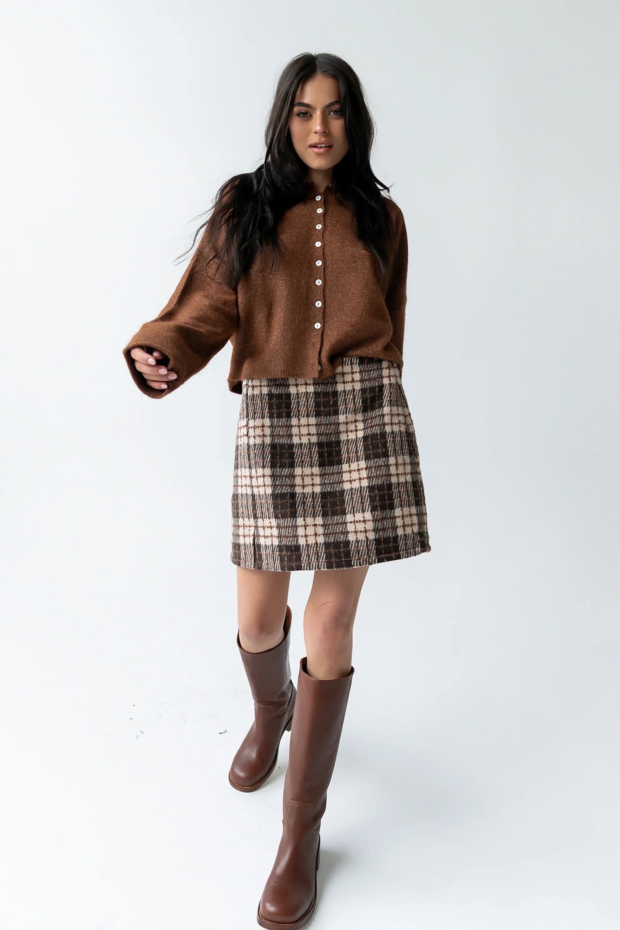 Callie Plaid Mini Skirt in Brown