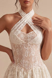 Ivory Halter A Line Lace Short Bridal Shower Dress