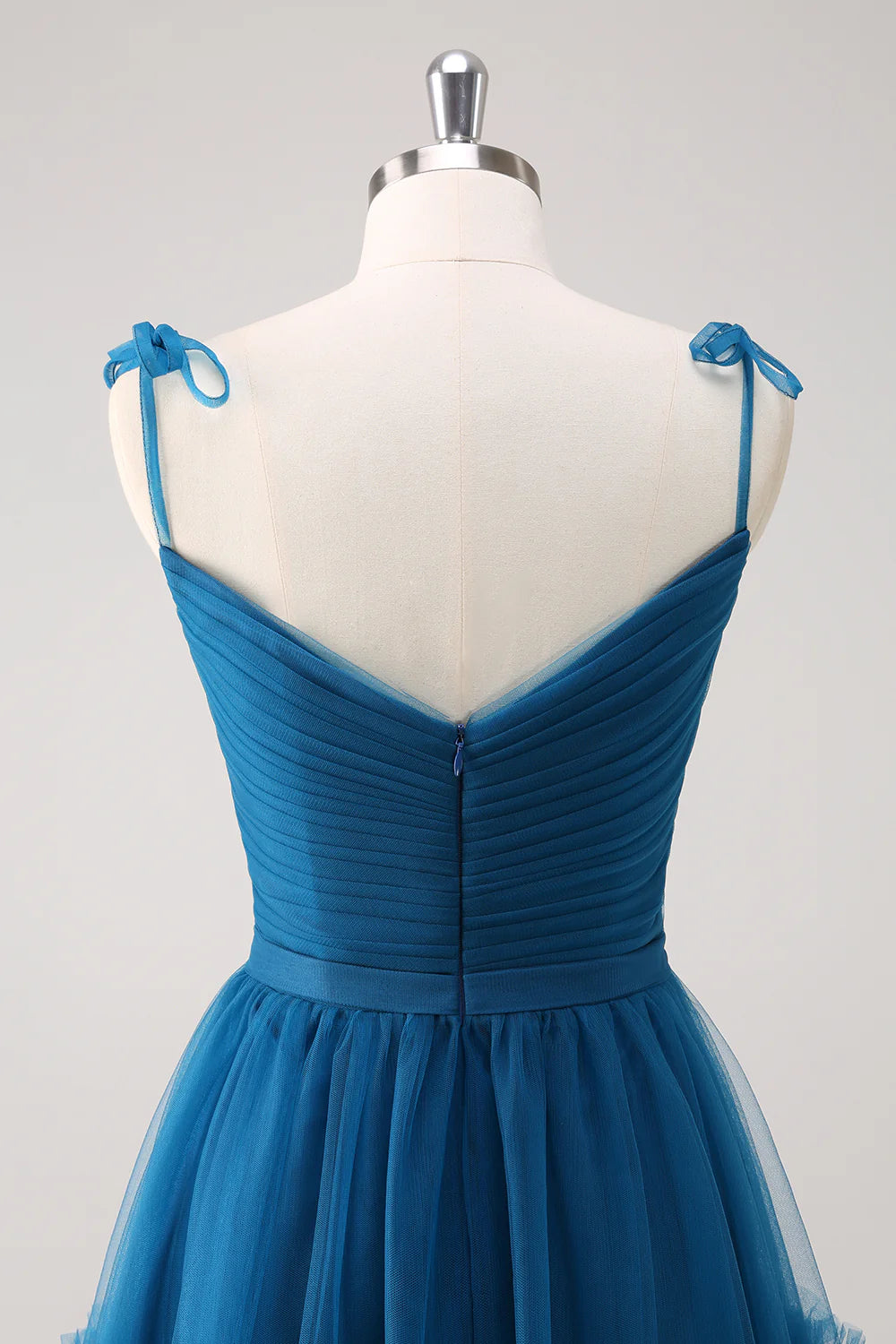 Dark Blue A Line Spaghetti Straps Tulle Ruched Long Bridesmaid Dress