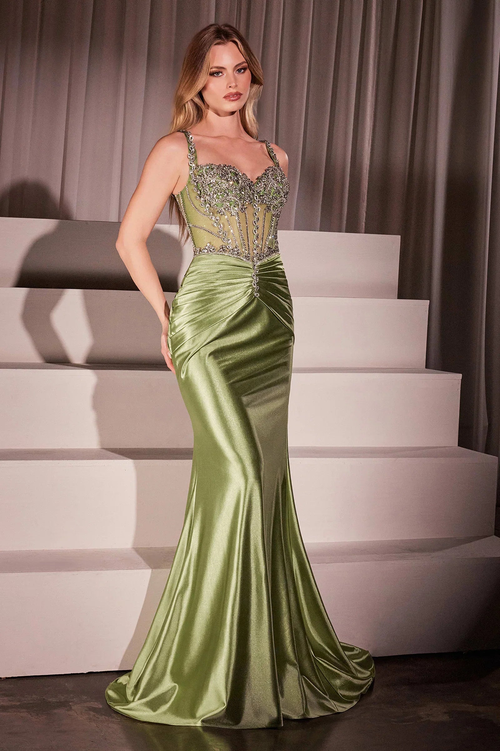 Artemis Gown Leaf Inspired Crystal Satin Dress