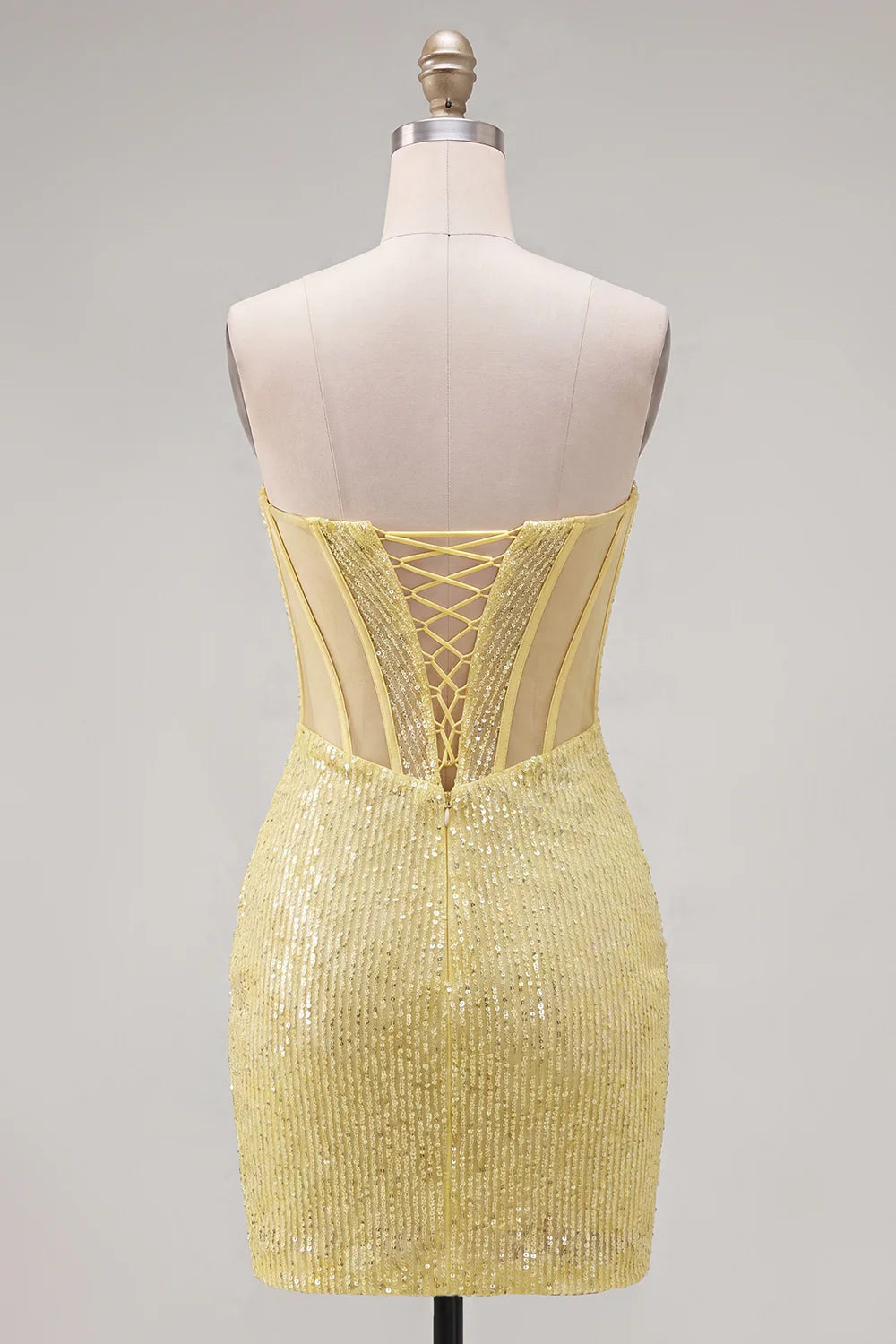 Yellow Bodyocn Strapless Beaded Corset Sequin Homecoming Dress