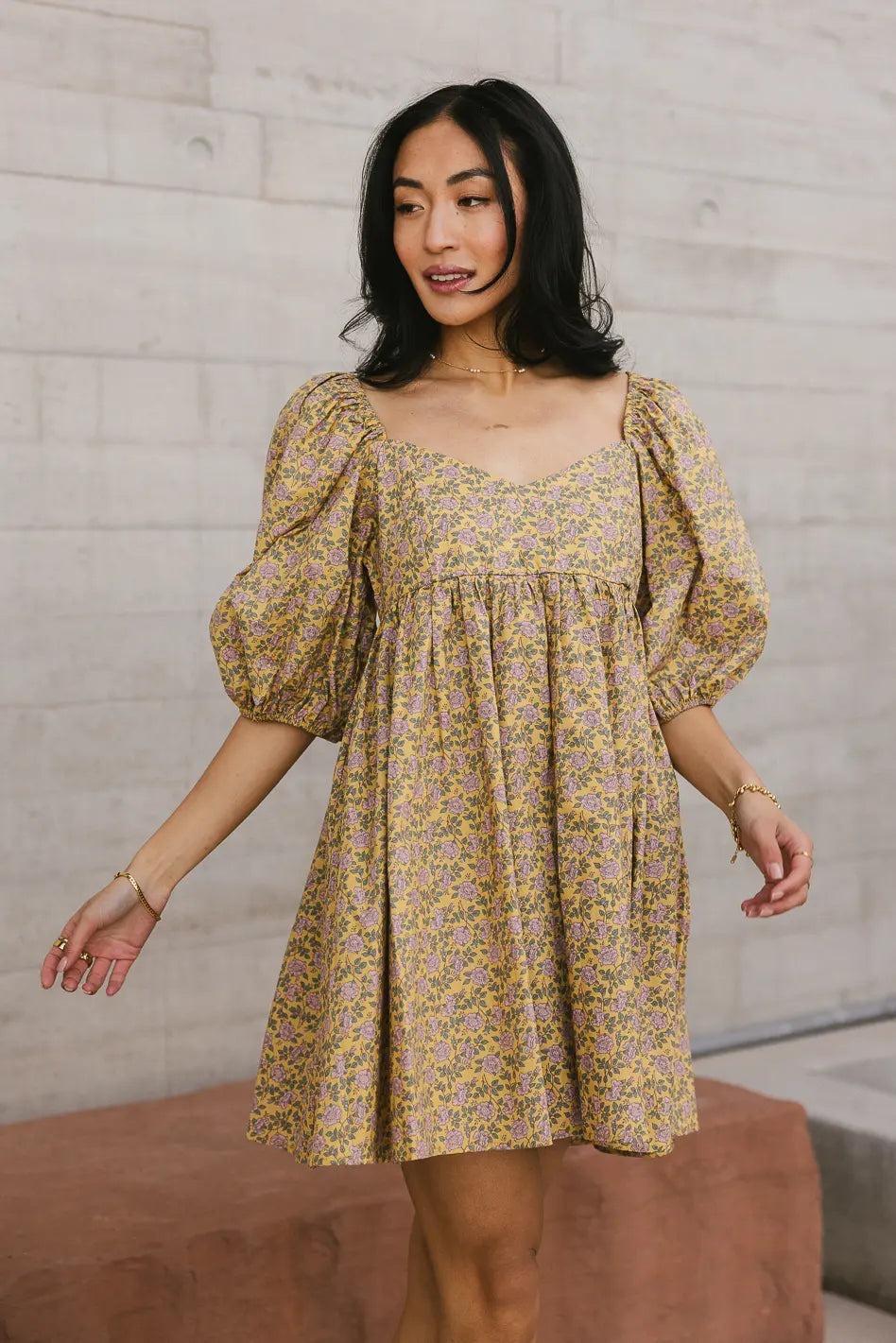 Salem Floral Mini Dress in Mustard FINAL SALE