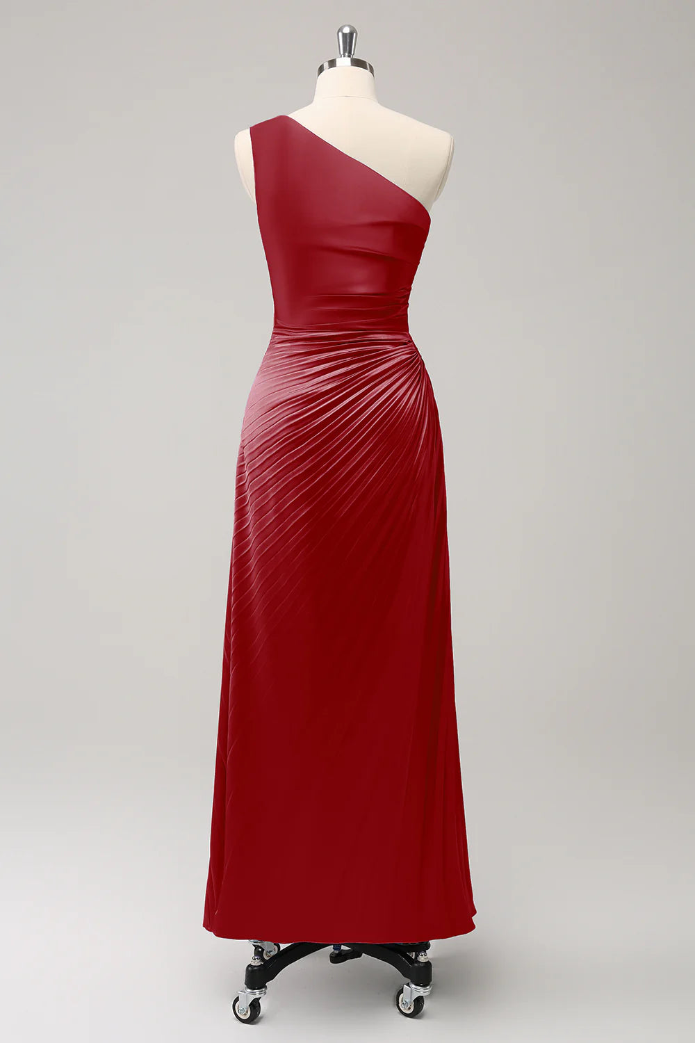 Blue Sheath One Shoulder Satin Keyhole Long Bridesmaid Dress