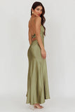 Paula Maxi Dress Olive Green Satin Slip Dress