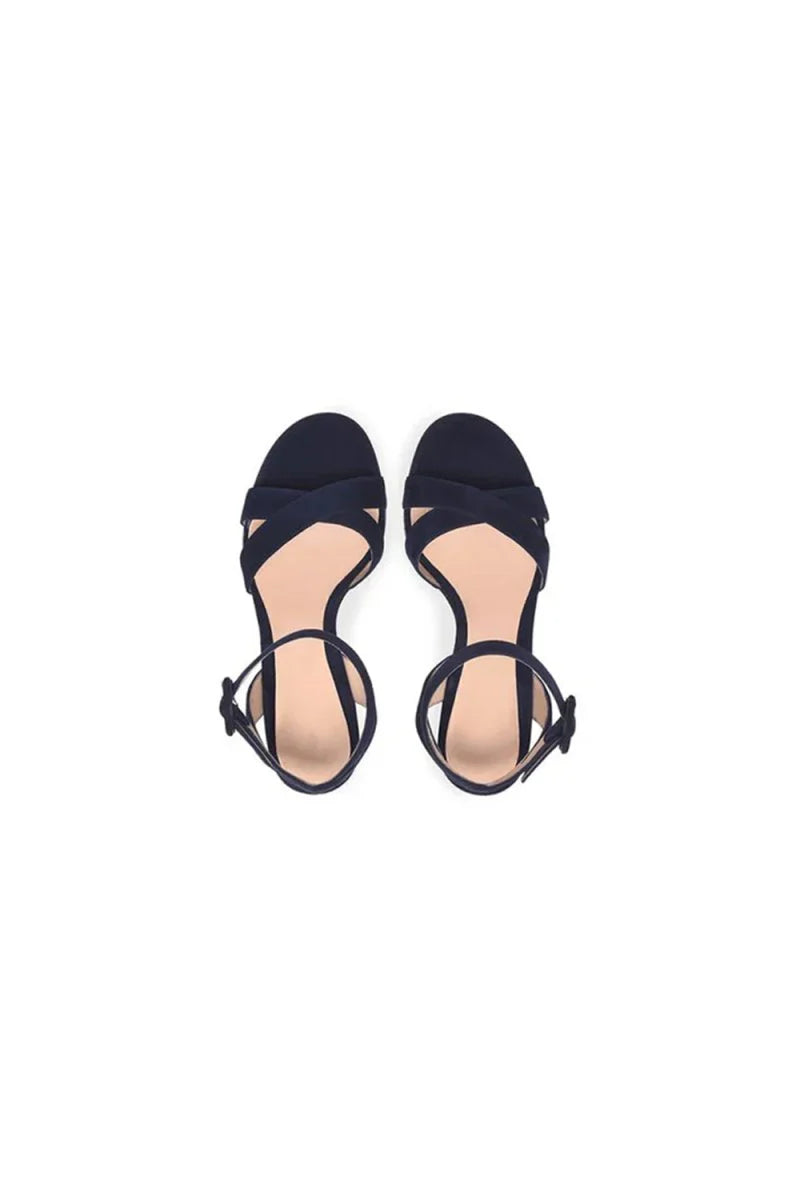 Party Suede Peep Toe Chunky Heel Shoes With Buckle Ankle Strap