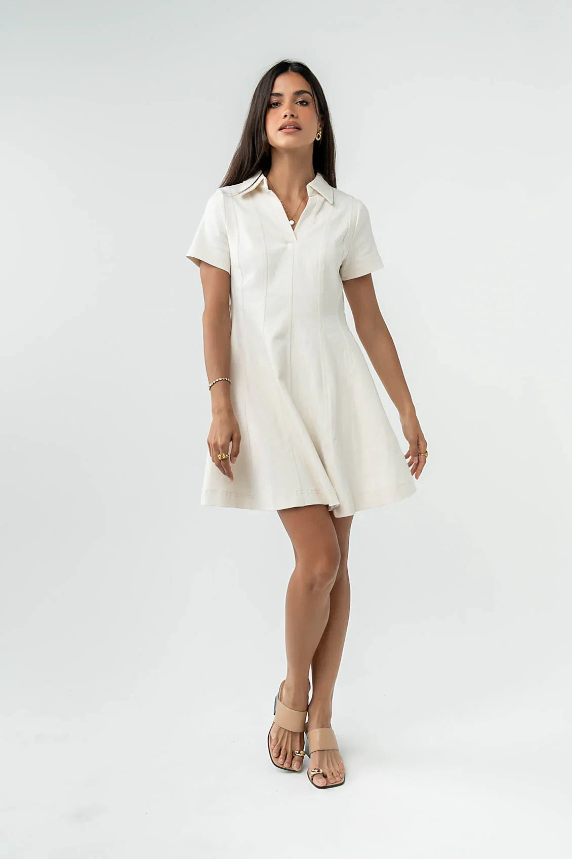 Carlie Denim Mini Dress in Cream