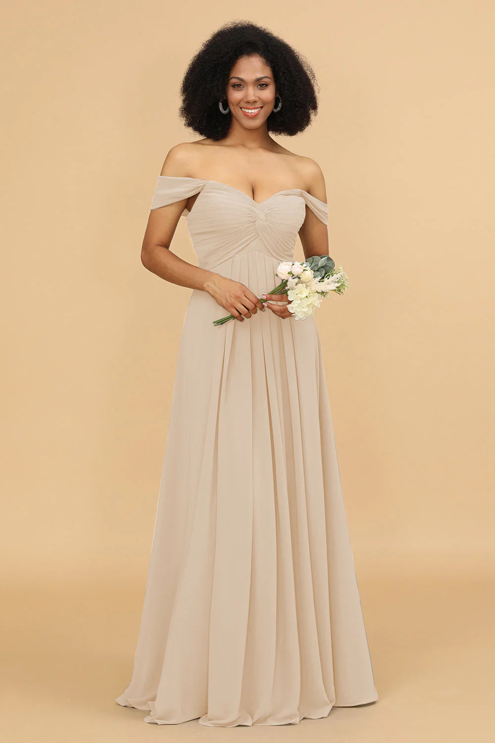 A Line Off the Shoulder Long Chiffon Bridesmaid Dress
