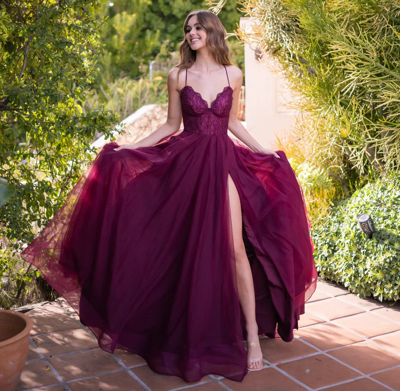 Dani Gown Mulberry Lace Tulle A line Dress