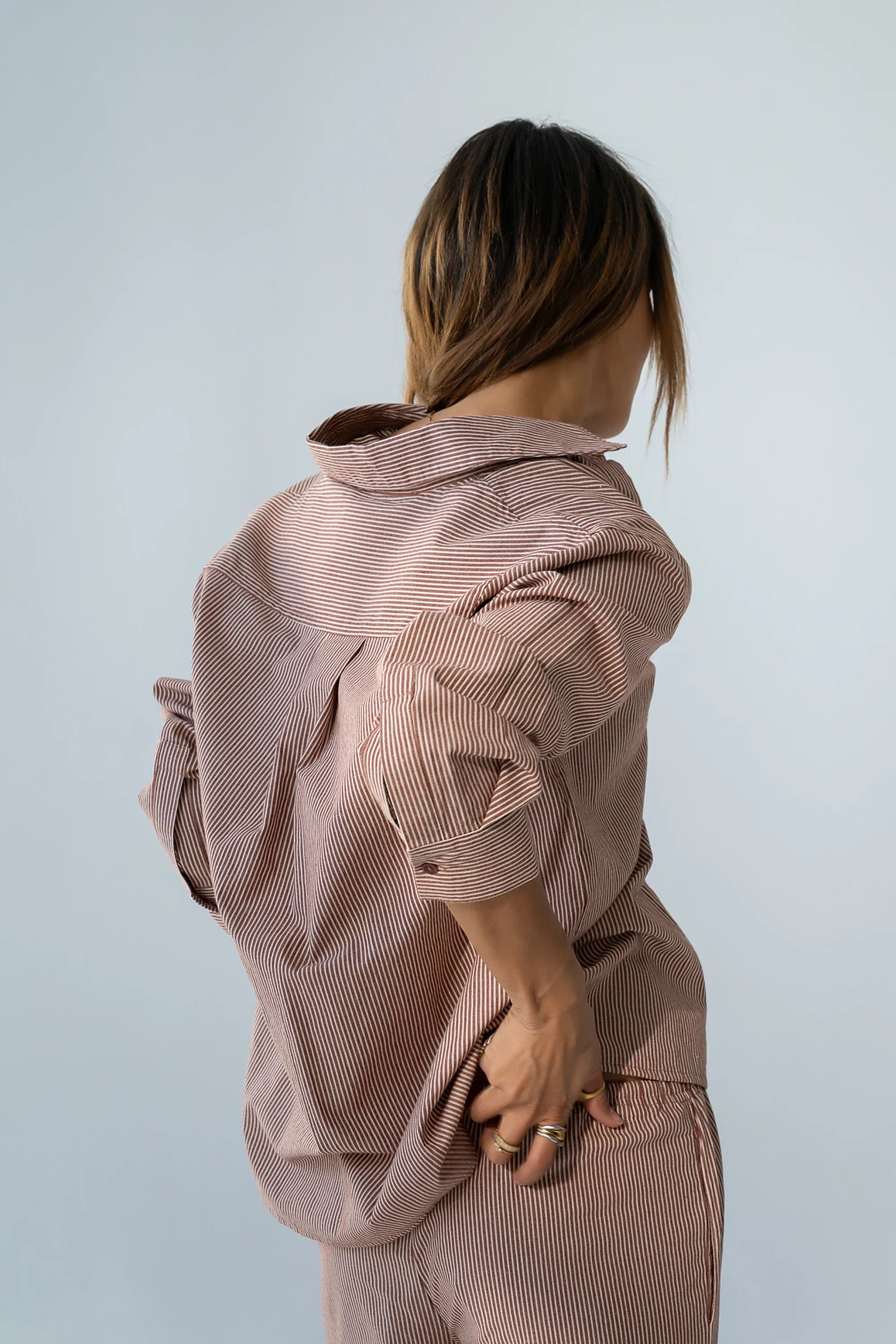 Hailey Striped Button Up in Mauve
